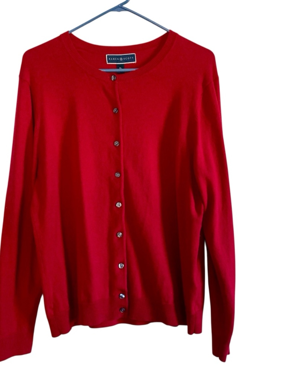 Karen Scott Red Cardigan Sweater XL Button Front Long Sleeve Classic Knit